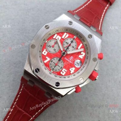 Swiss 3126 Audemars Piguet Clone Watch SS Red Dial Red Leather